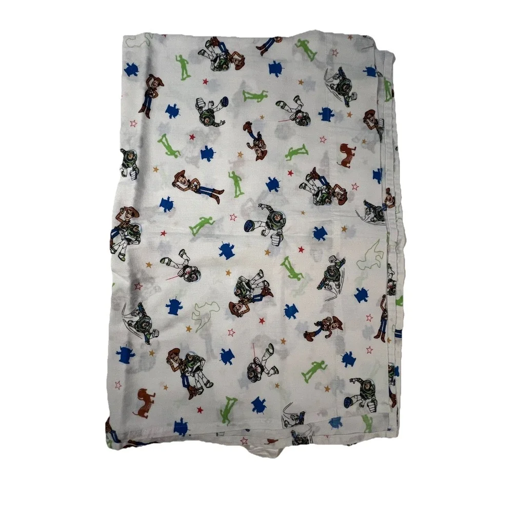 Vintage Disney‎ Pixar TOY STORY Toddler Flat Sheet Andy Buzz Crown Crafts